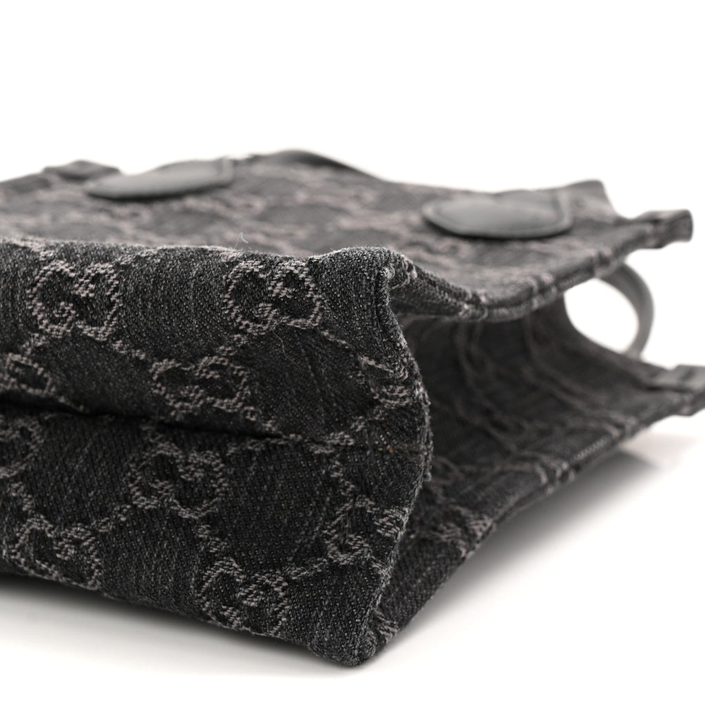 Denim Cuoio Harness GG Monogram Mini Ophidia Tote Bag Black Medium Grey