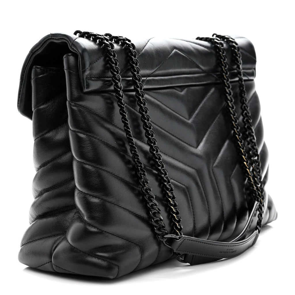 Calfskin Y Quilted Monogram Monochrome Medium Loulou Chain Satchel Black