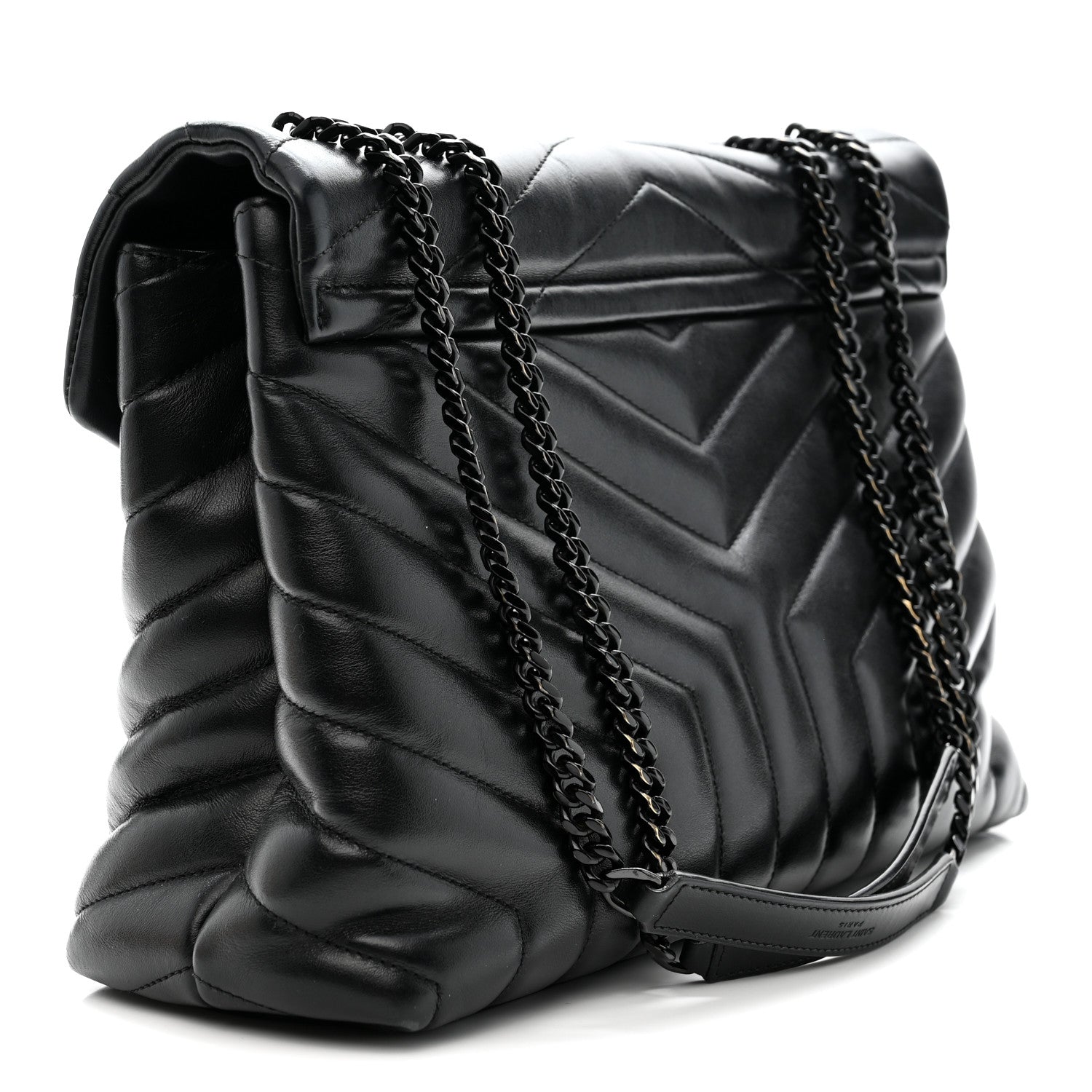 Calfskin Y Quilted Monogram Monochrome Medium Loulou Chain Satchel Black