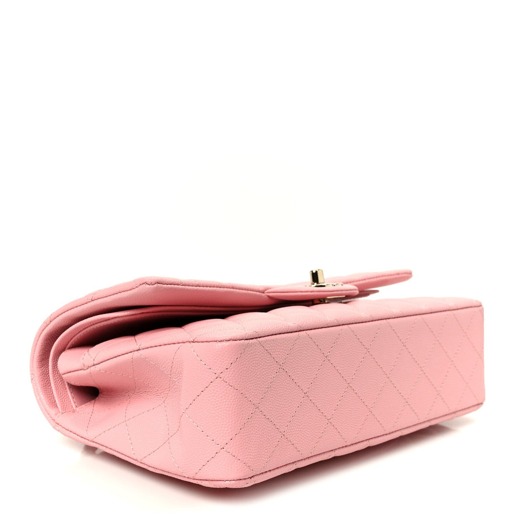 Caviar Quilted Medium Double Flap Light Pink
