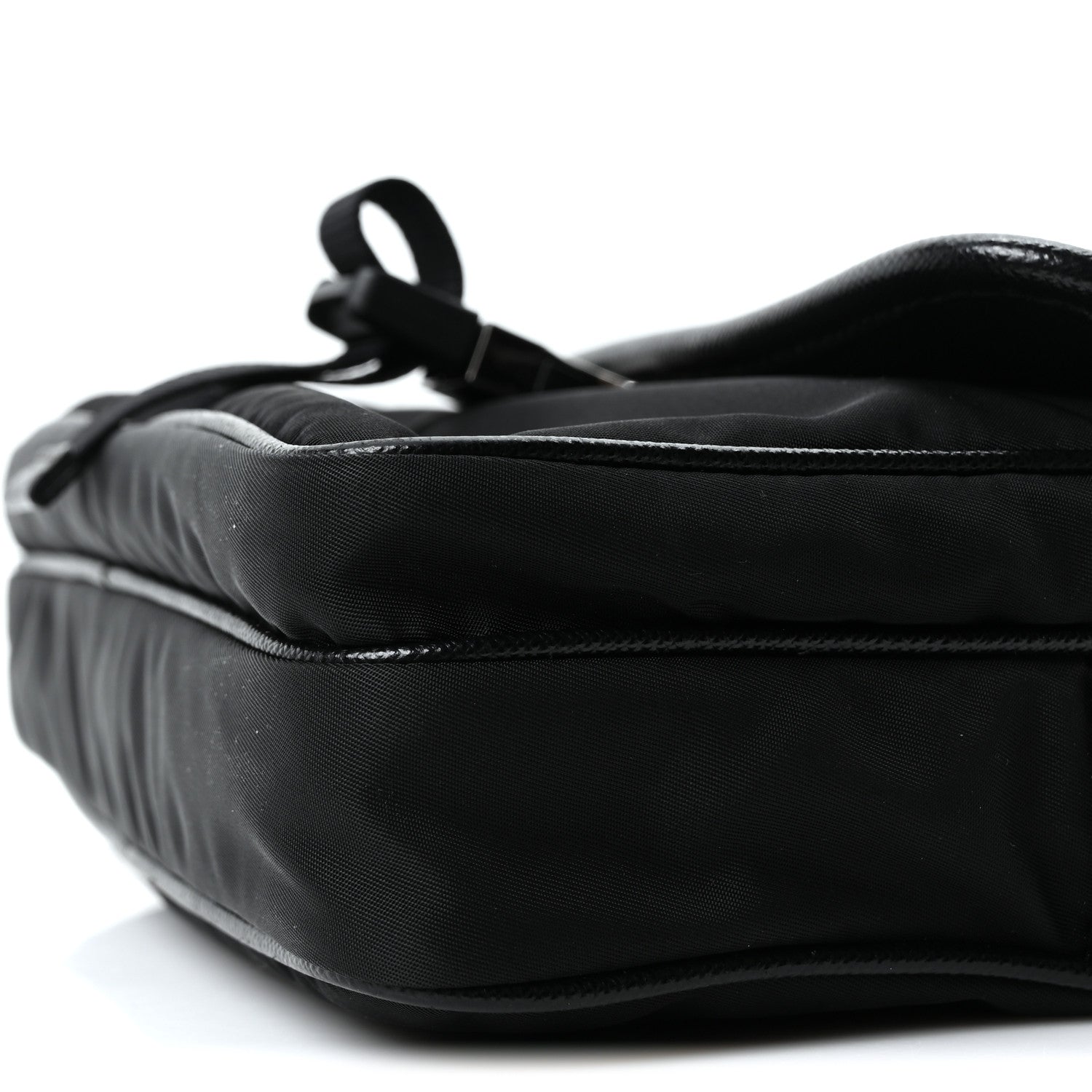 Re-Nylon Saffiano Pocket Single Snap Buckle Shoulder Bag Black