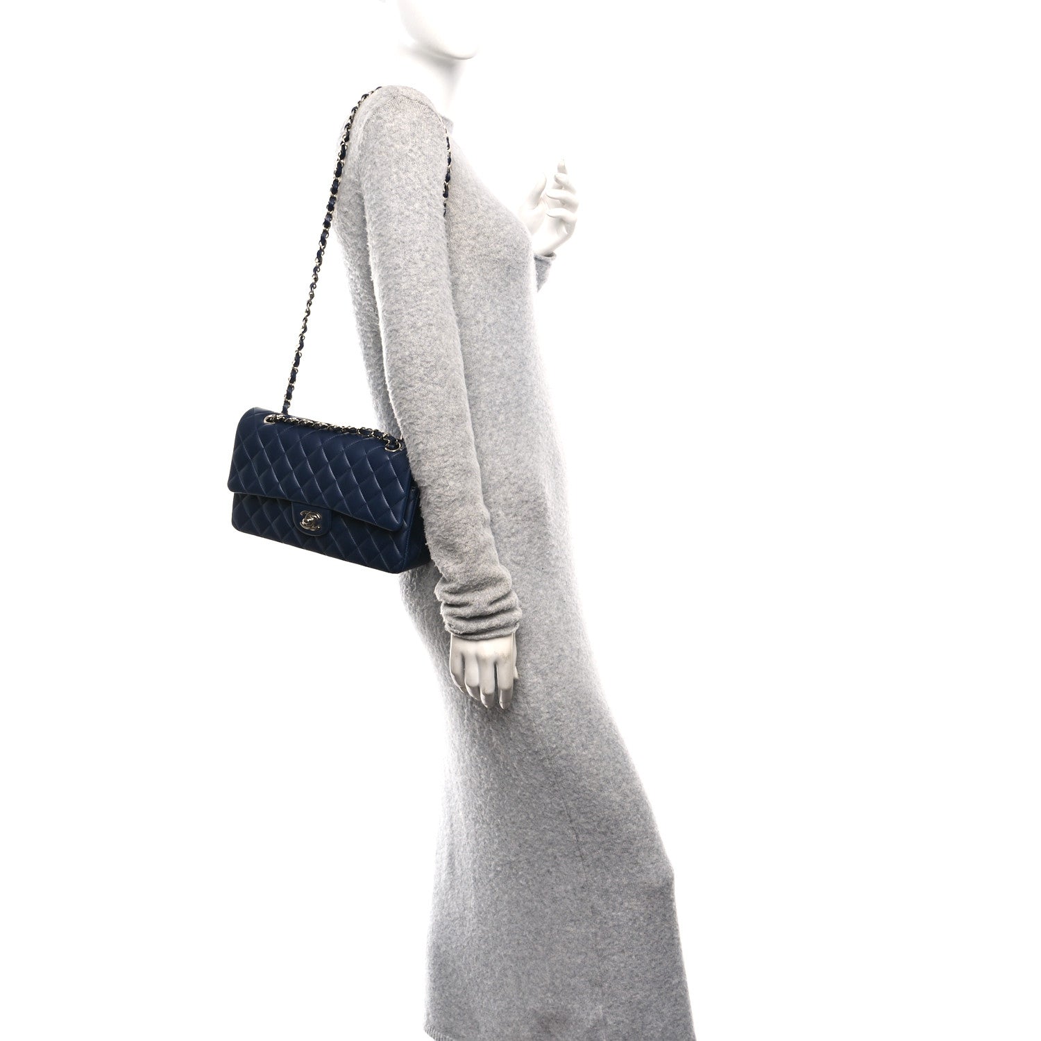 Lambskin Quilted Medium Double Flap Navy