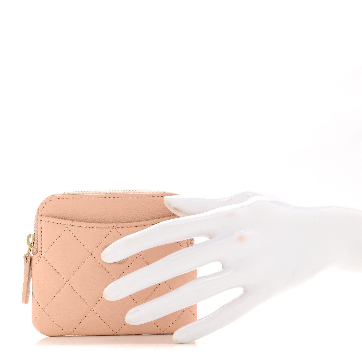Caviar Quilted Zip  Holder Wallet Light Beige