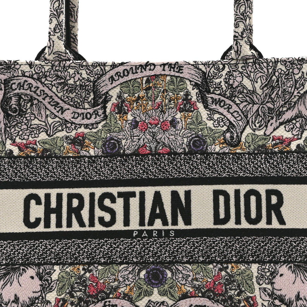 Canvas Embroidered Medium Book Tote White Multicolor