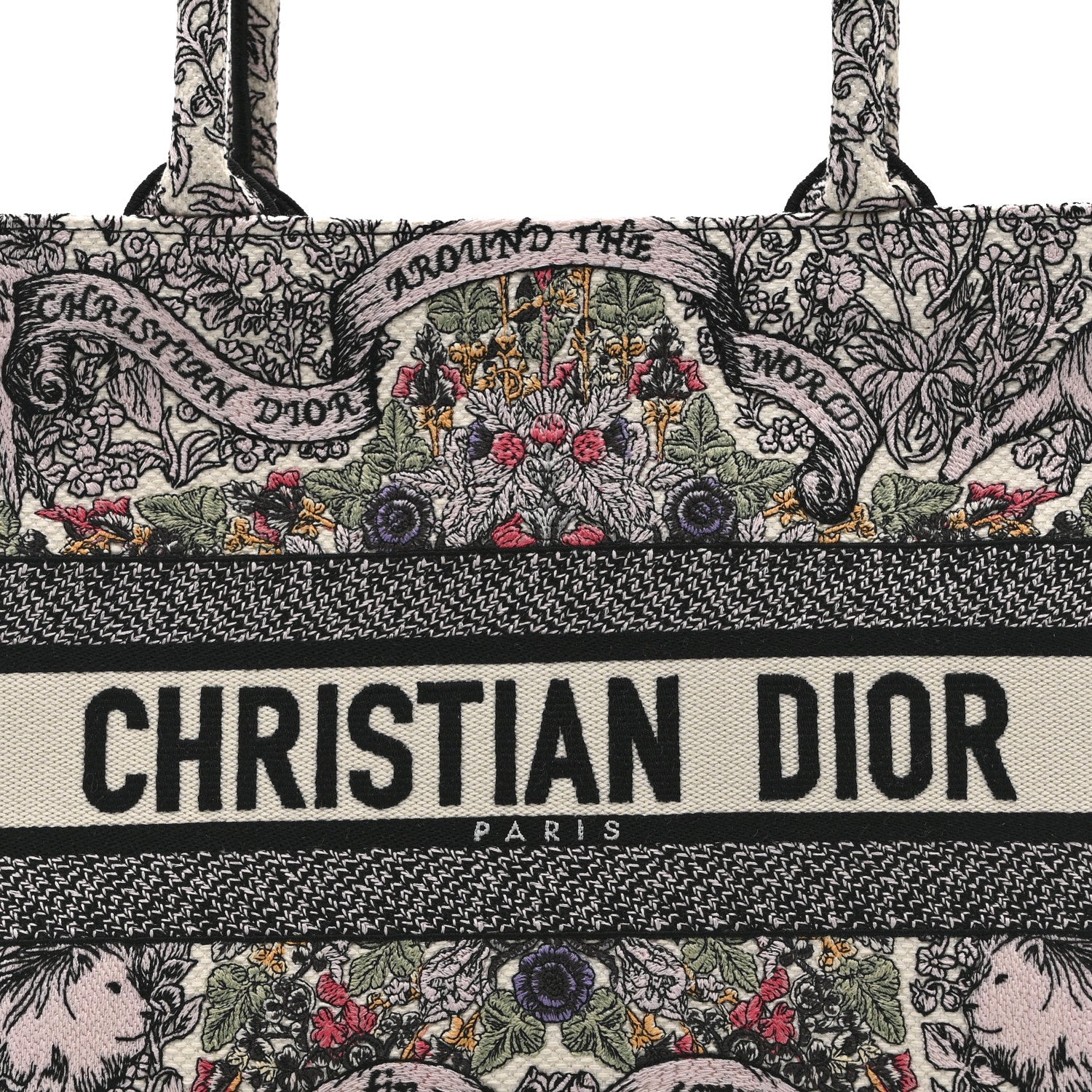 Canvas Embroidered Medium Book Tote White Multicolor