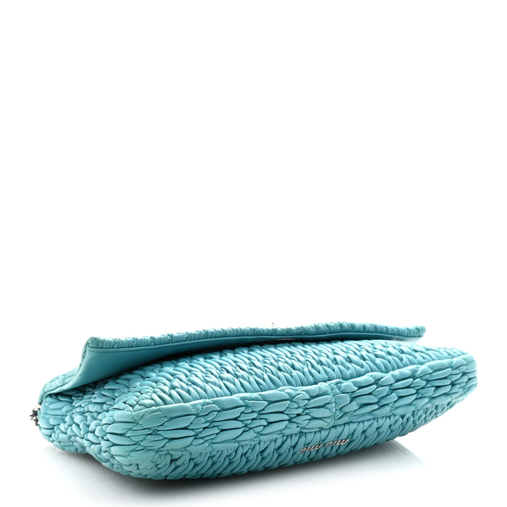 Nappa Matelasse Crystal Flap Clutch Turchese