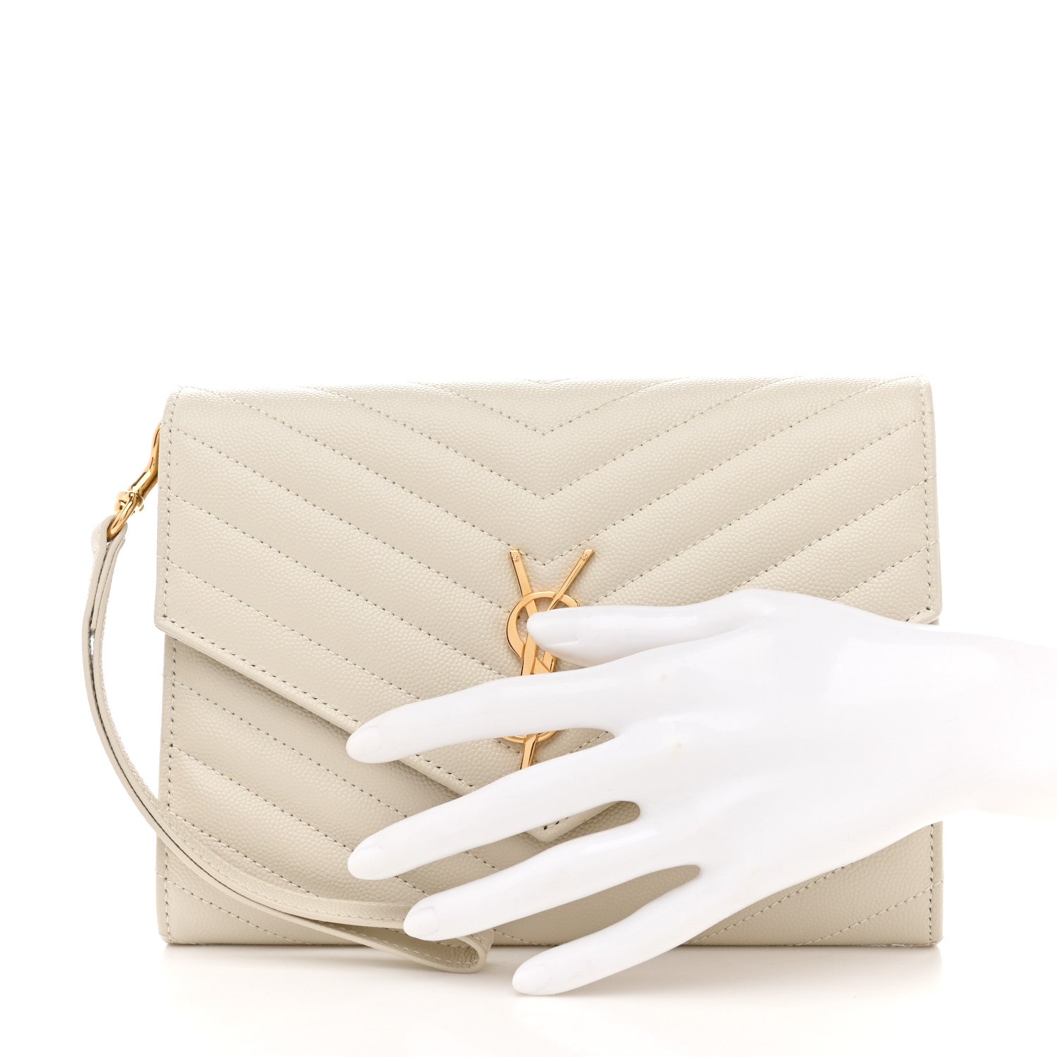 Grain De Poudre Matelasse Chevron Monogram Envelope Clutch Crema Soft