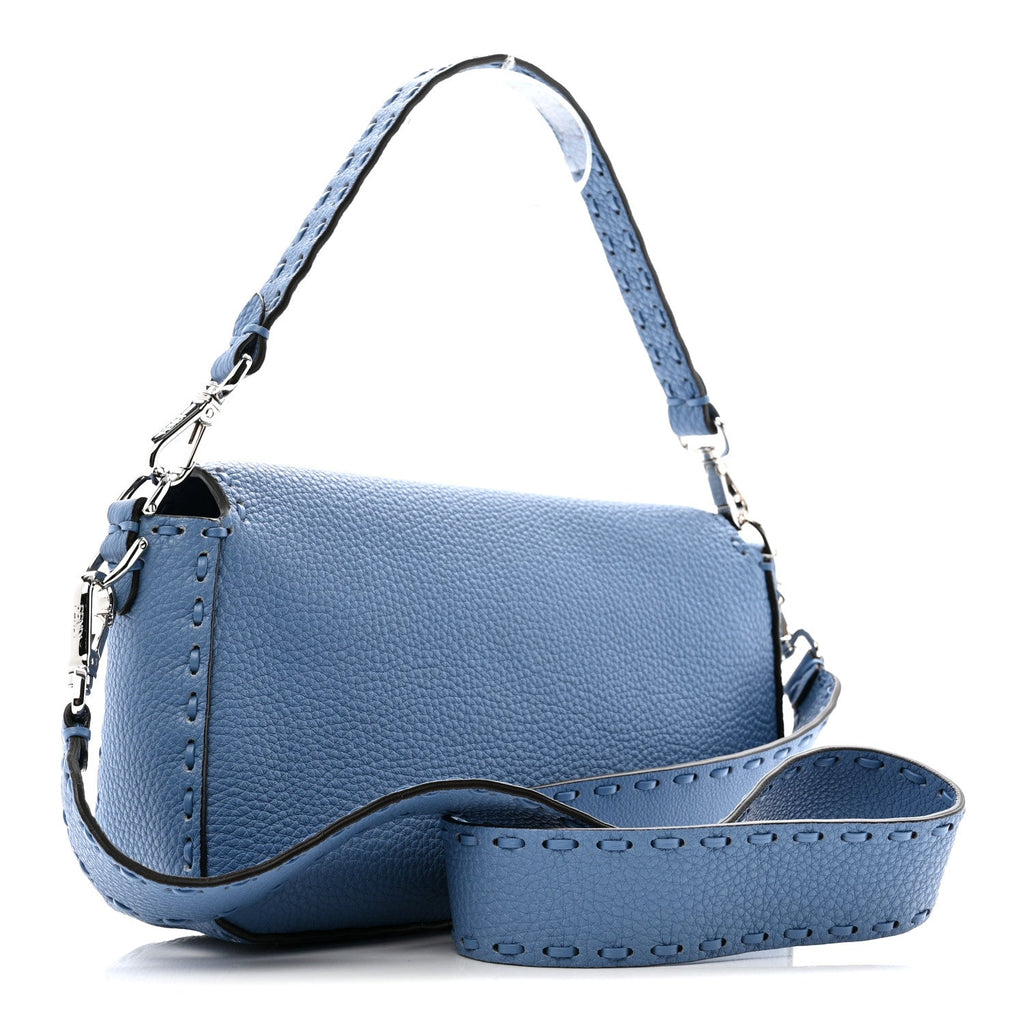 Cuoio Roma Sellerissima Nappa Sintetica Tape Stitch Baguette Placca Placca Argento Blue