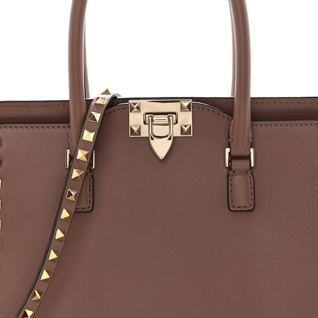 Vitello Small Rockstud Double Handle Tote Antique Rose