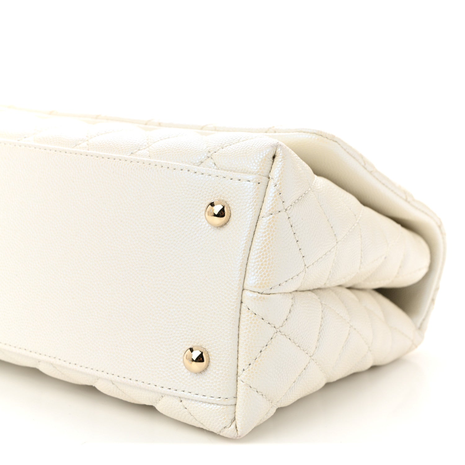Iridescent Caviar Quilted Small Coco Handle Flap White