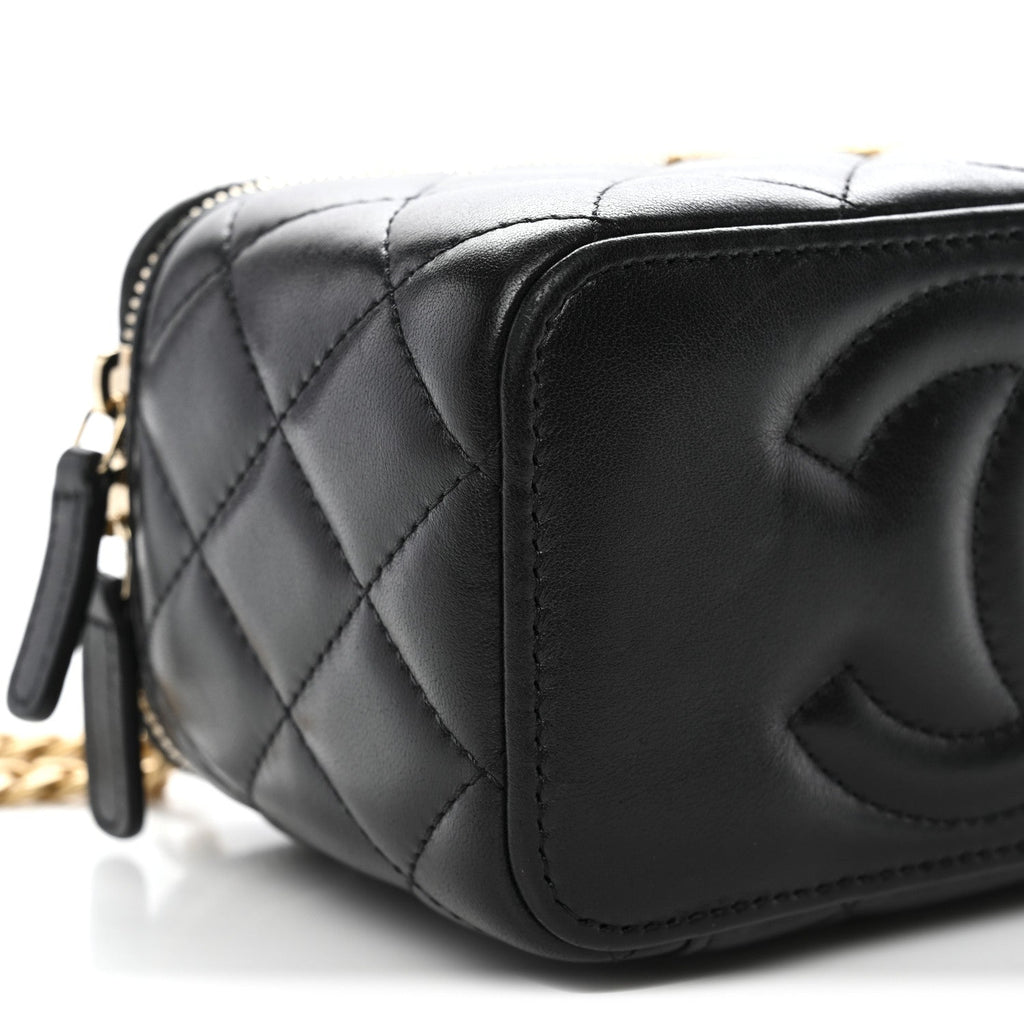 Lambskin Quilted Small Pillow Crush Vanity Case With Chain Black