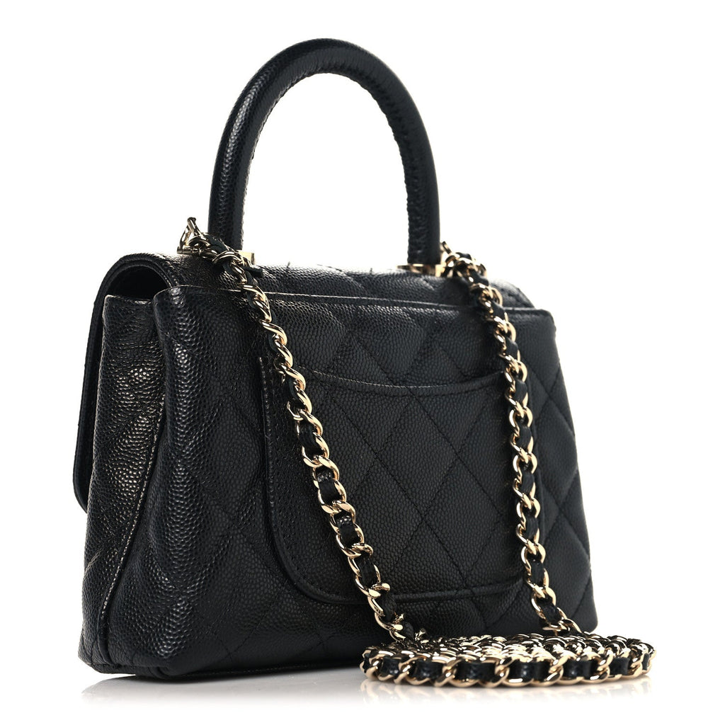 Caviar Quilted Coco Handle Clutch With Chain Black