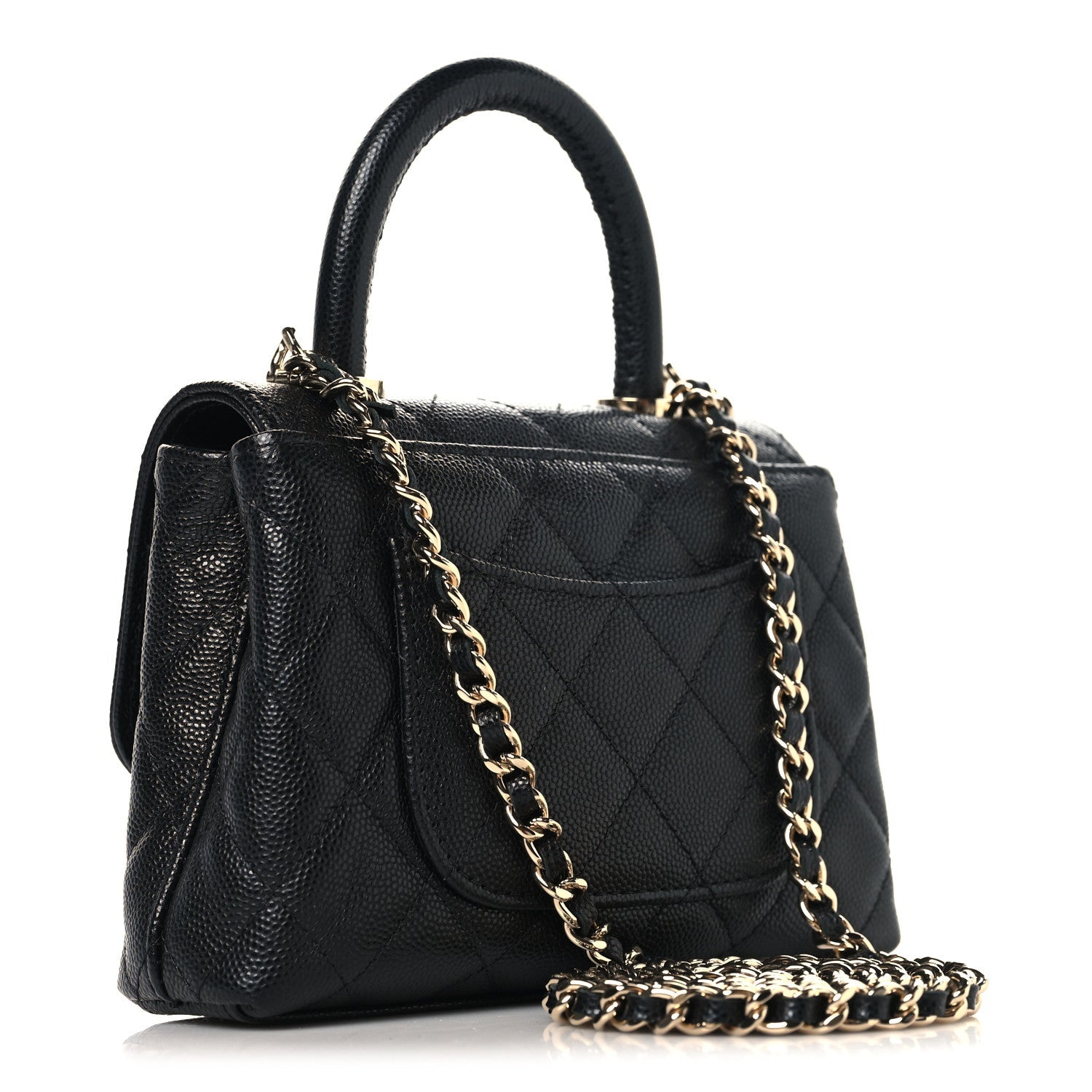 Caviar Quilted Coco Handle Clutch With Chain Black