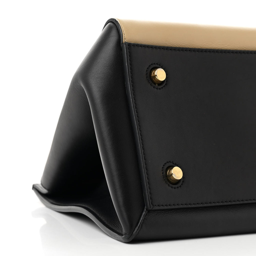 Smooth Calfskin Medium Bi-Color Edge Shoulder Bag Black Beige