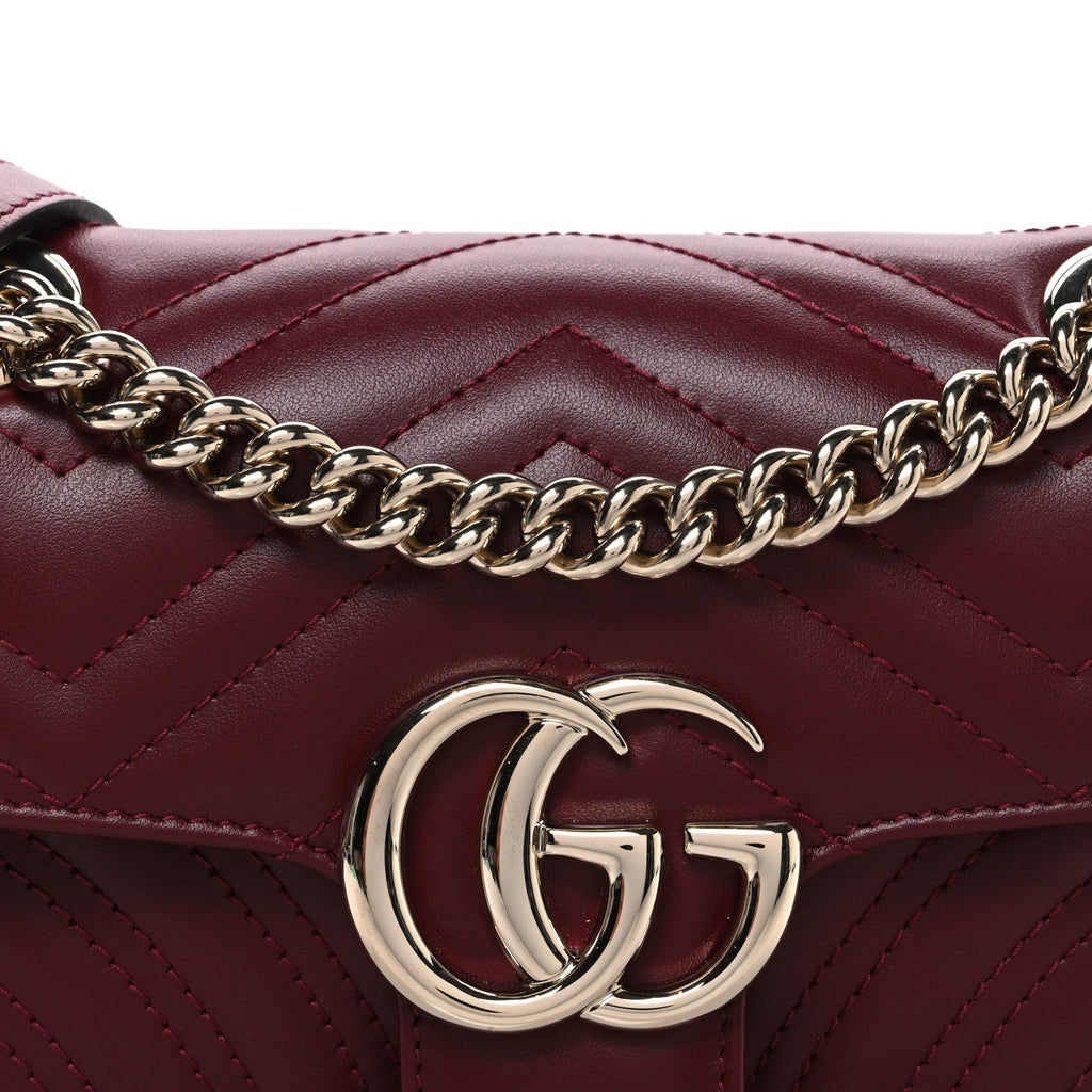 Calfskin Matelasse Mini GG Marmont Shoulder Bag Rosso Ancora