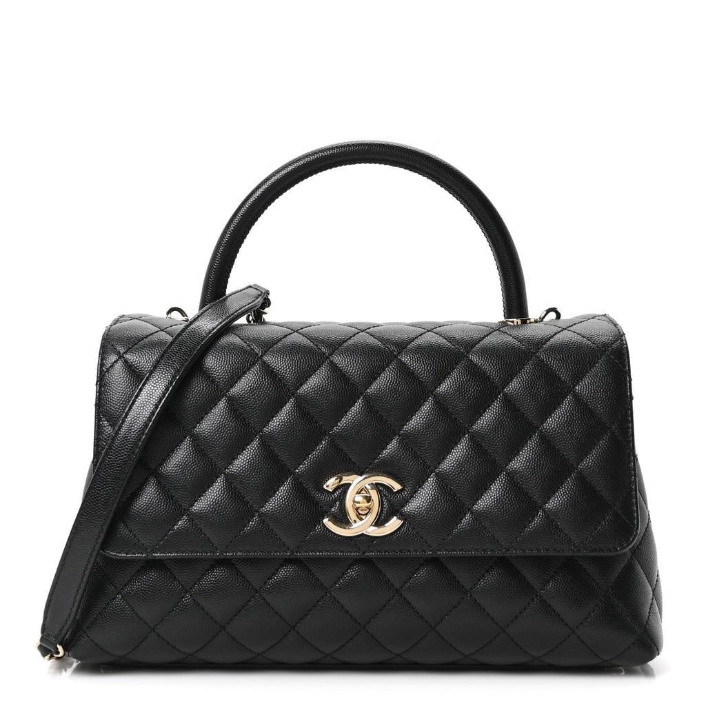 Caviar Quilted Small Coco Handle Flap Black