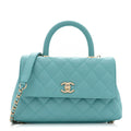 Caviar Quilted Mini Coco Handle Flap Turquoise