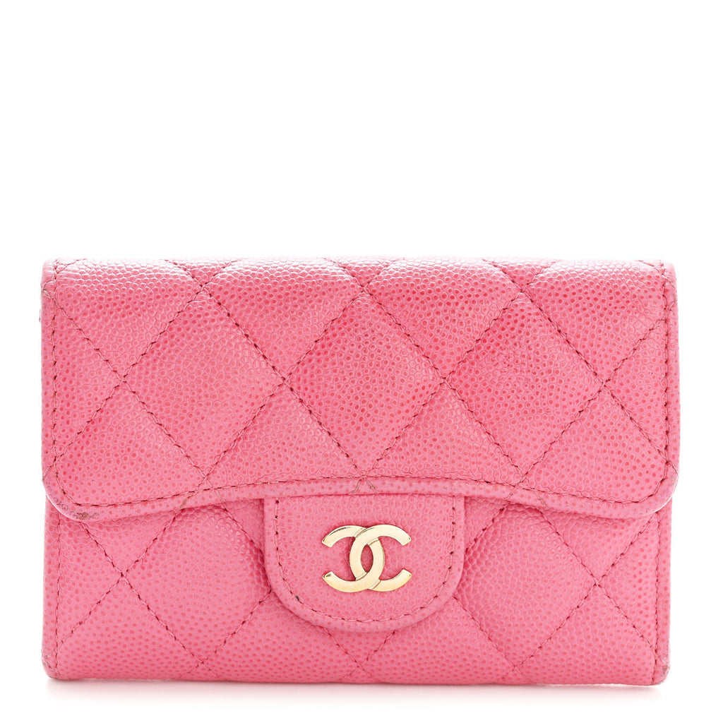 Caviar Quilted Flap  Holder Wallet Pink