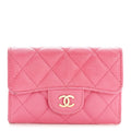 Caviar Quilted Flap  Holder Wallet Pink