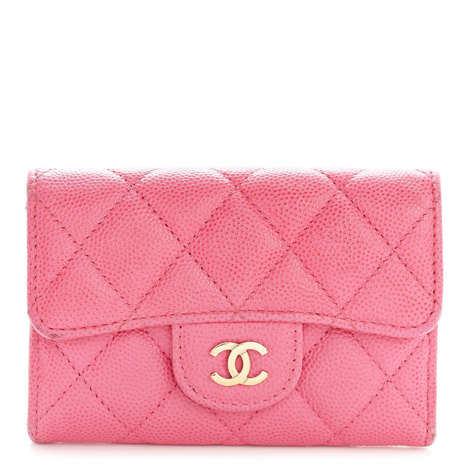 Caviar Quilted Flap  Holder Wallet Pink