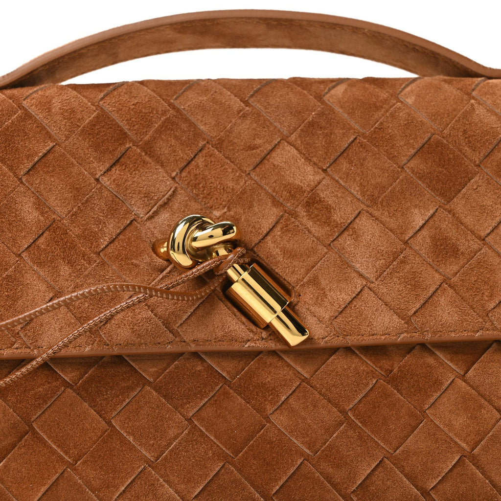 Suede Intrecciato Long Andiamo Top Handle Clutch Amber