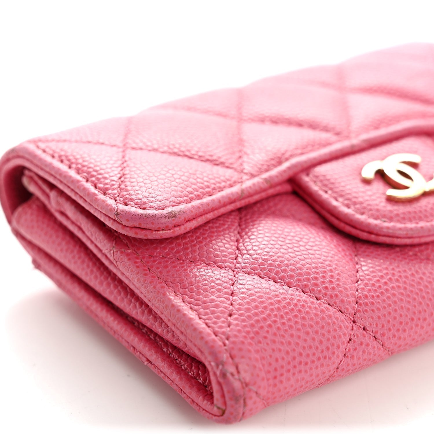 Caviar Quilted Flap  Holder Wallet Pink