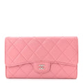 Lambskin Quilted Large Gusset Flap Wallet Pink