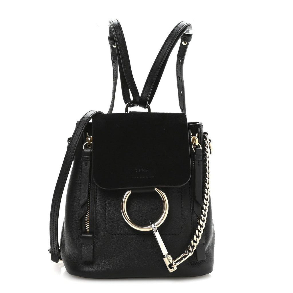 Suede Calfskin Mini Faye Backpack Black