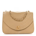 Lambskin Ribbon Stitched Flap Beige