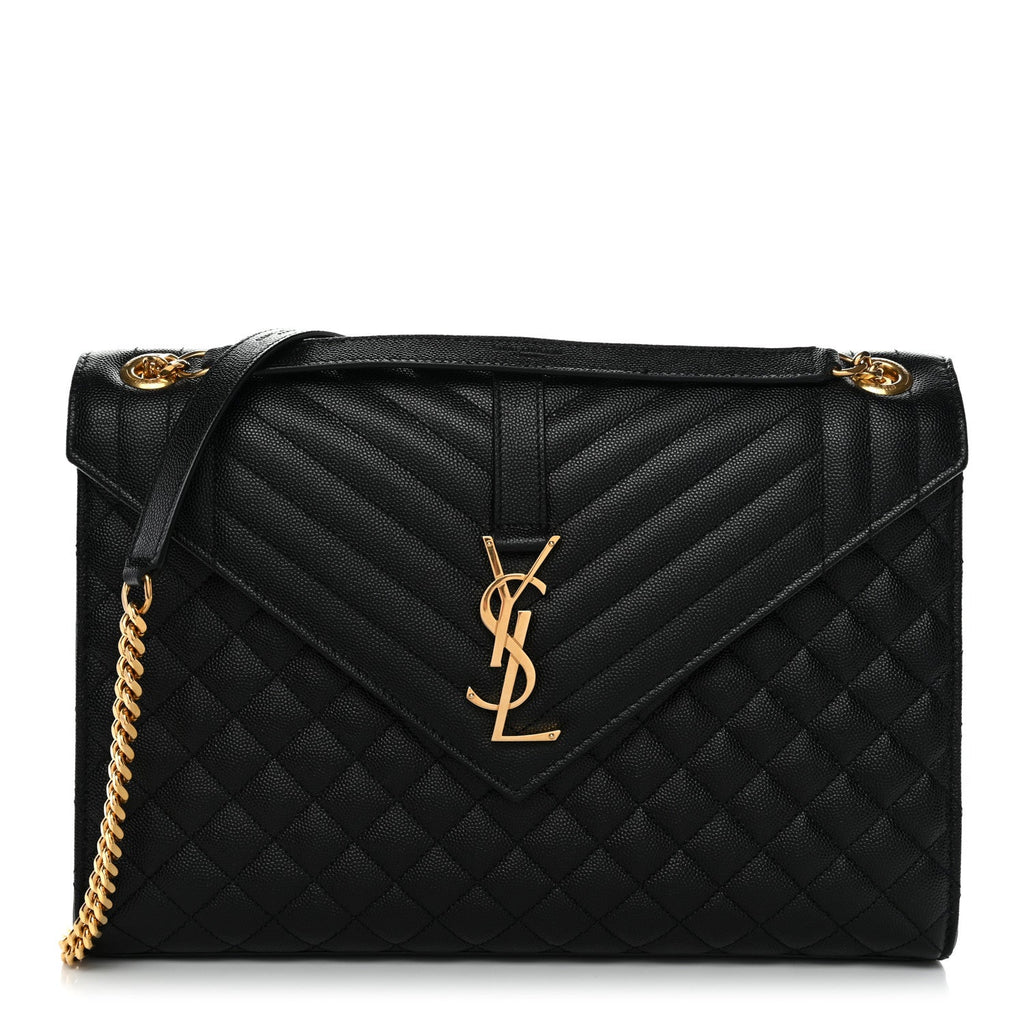 Grain De Poudre Textured Mixed Matelasse Large Triquilt Monogram Satchel Black