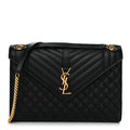 Grain De Poudre Textured Mixed Matelasse Large Triquilt Monogram Satchel Black