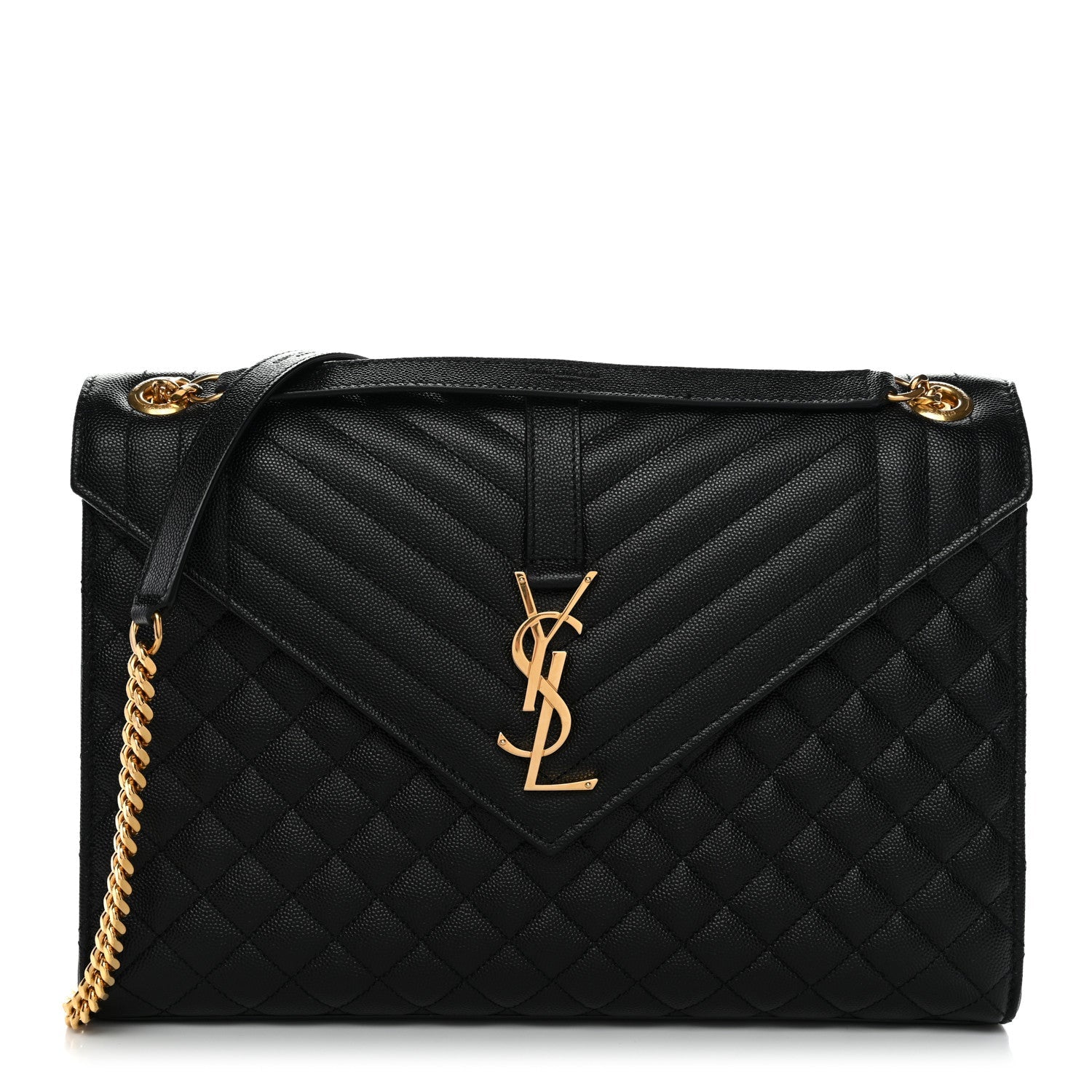 Grain De Poudre Textured Mixed Matelasse Large Triquilt Monogram Satchel Black