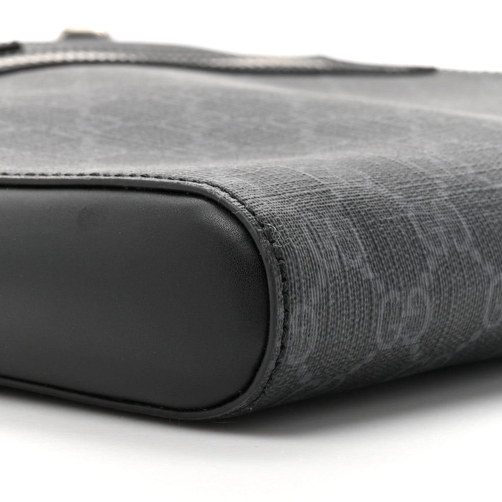 GG Supreme Monogram Appia Calfskin Web Flat Messenger Bag Black Grey