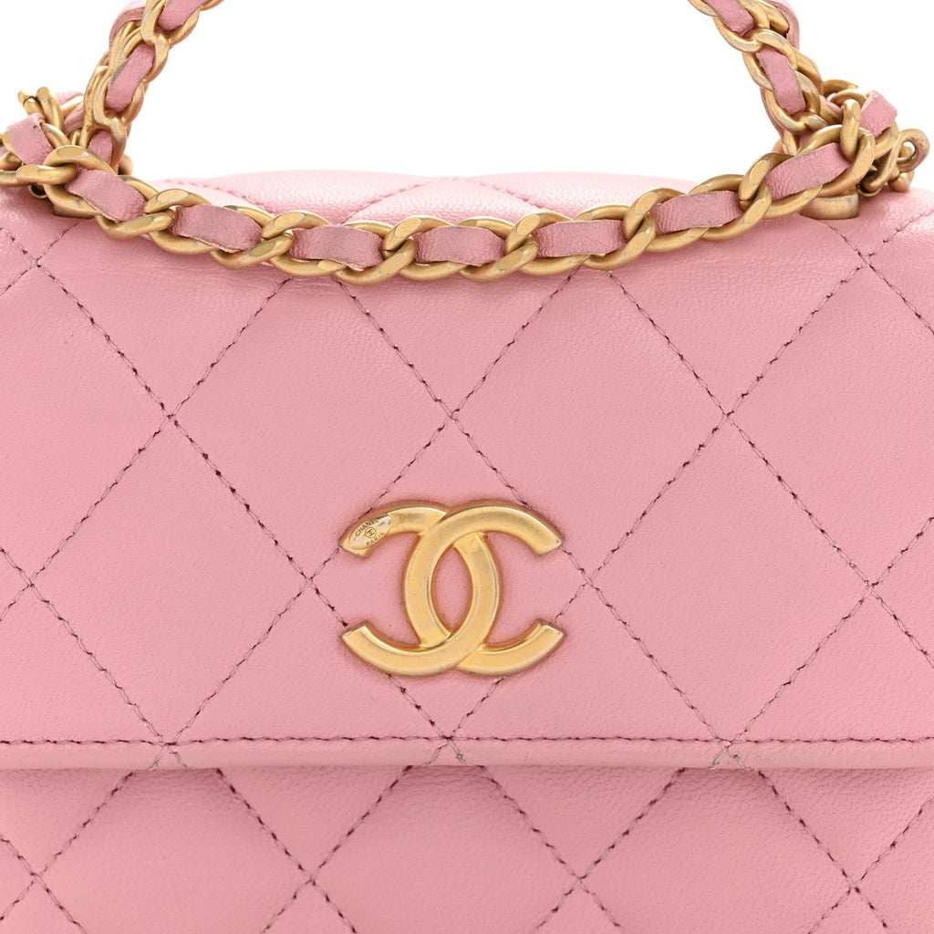 Lambskin Quilted Pick Me Up Mini Wallet On Chain Light Pink