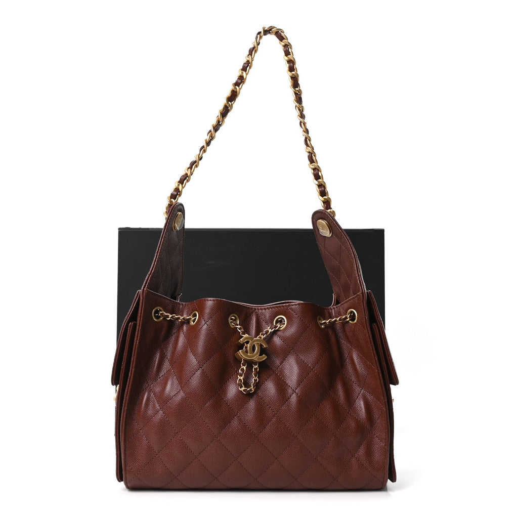 Caviar Quilted Small Chanel 25 Handbag Brown
