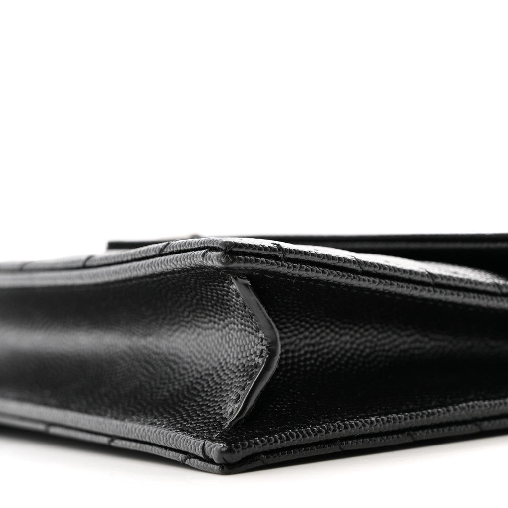 Grain De Poudre Matelasse Chevron Monogram Envelope Chain Wallet Black