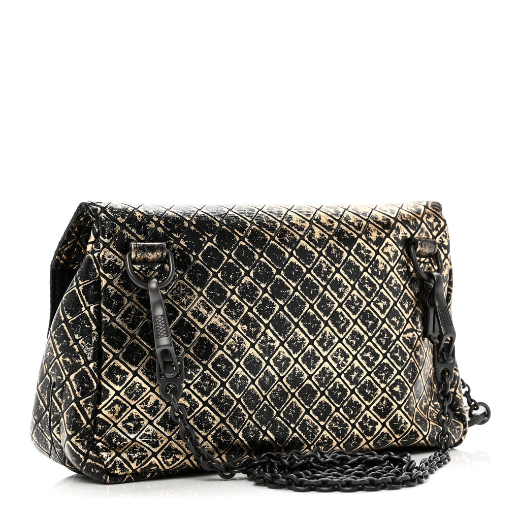 Calfskin Intrecciomirage Embossed Butterfly Chain Crossbody Black Gold