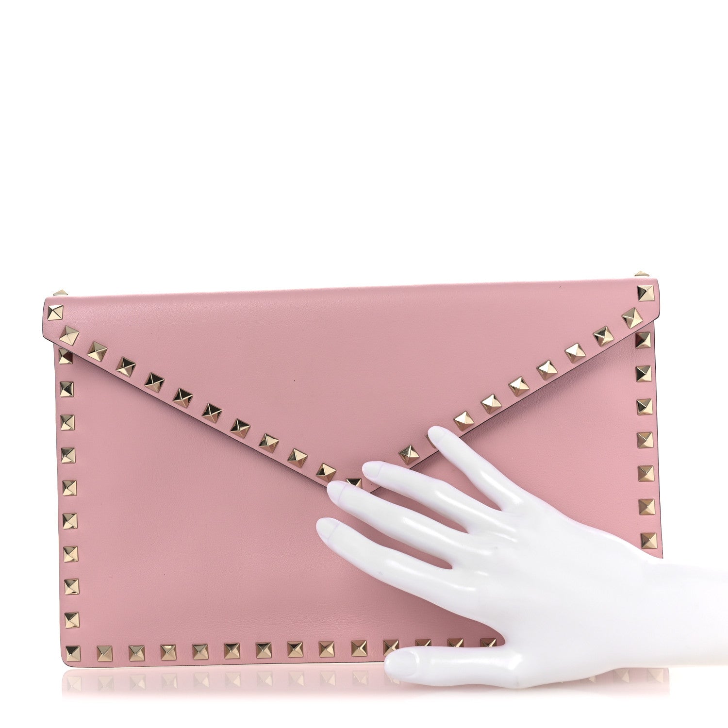 Pebbled Calfskin Large Rockstud Envelope Clutch Water Rose