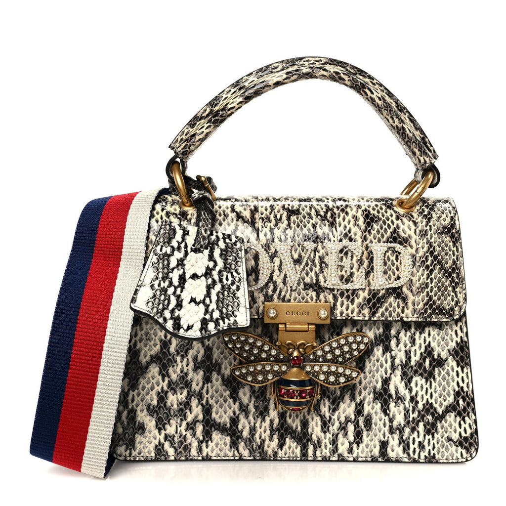 Snakeskin Sylvie Web Small Queen Margaret Top Handle Bag Roccia Natural