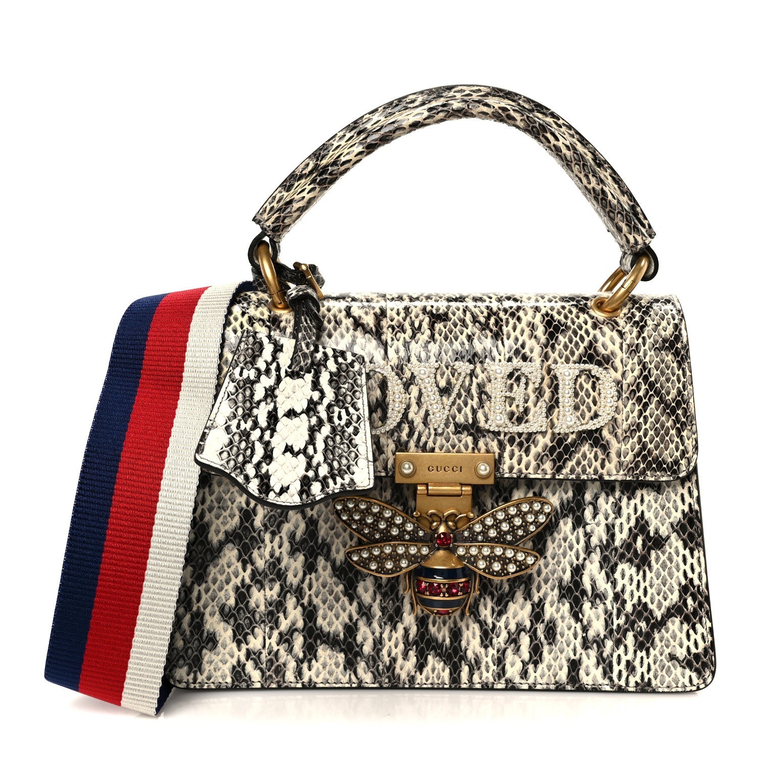 Snakeskin Sylvie Web Small Queen Margaret Top Handle Bag Roccia Natural