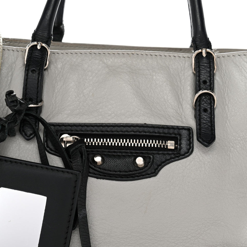 Calfskin Papier Mini A4 Zip Around Tote Grey Black