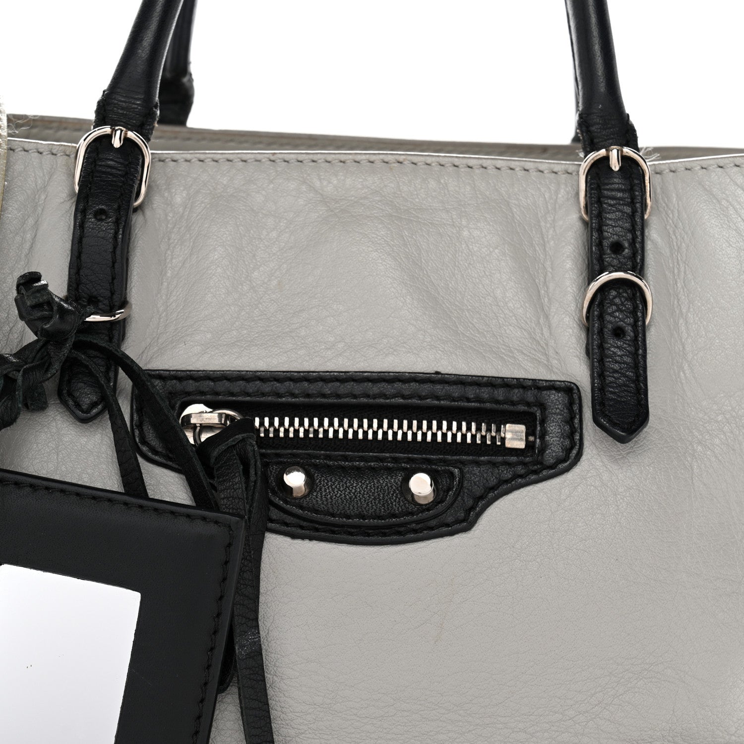 Calfskin Papier Mini A4 Zip Around Tote Grey Black