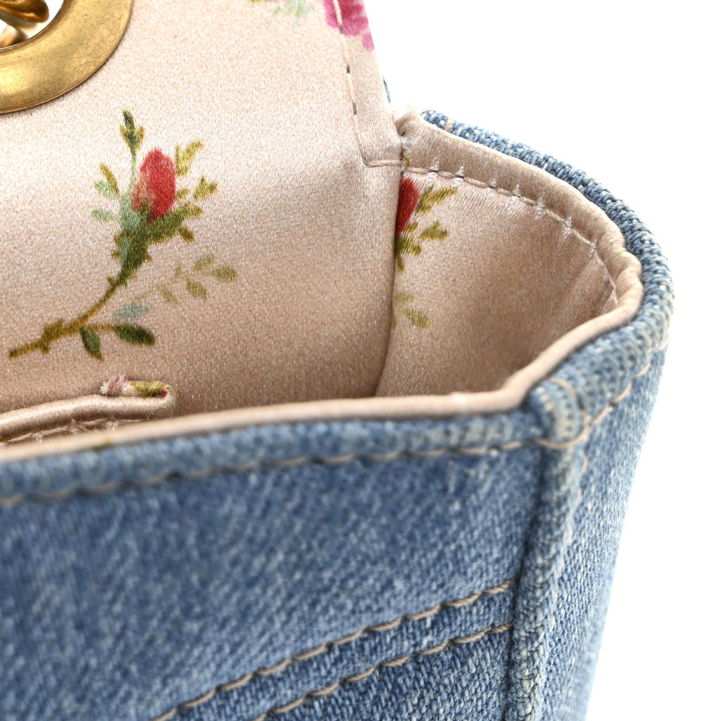 Denim Matelasse Small Pearly GG Marmont Shoulder Bag Blue