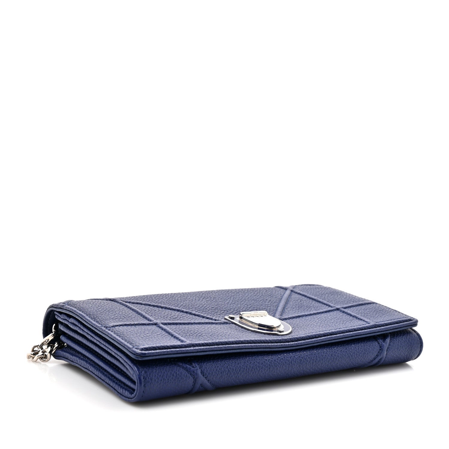 Grained Calfskin Diorama Wallet On Chain Blue