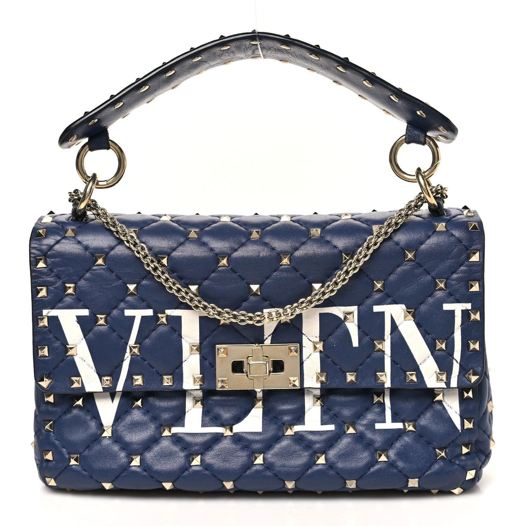 Nappa VLTN Print Medium Rockstud Spike Shoulder Bag Pure Blue White