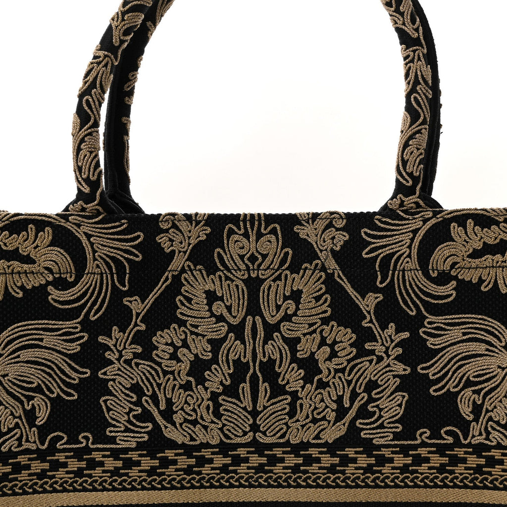 Canvas Embroidered Large Ornamental Cornely Effect Book Tote Black Beige