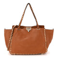 Pebbled Calfskin Medium Rockstud Tote Light Cuir