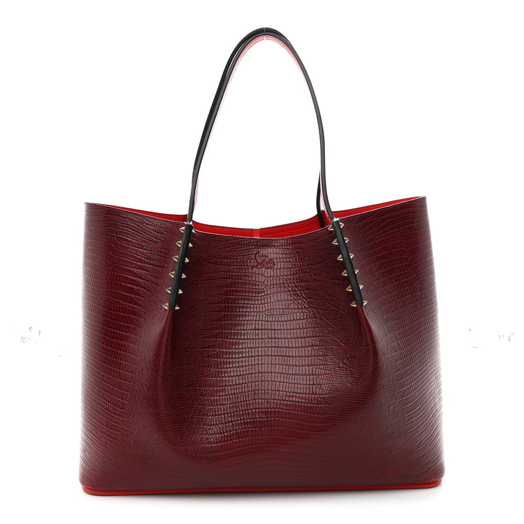 Lizard Embossed Calfskin Spiked Small Cabarock Shopper Tote Bourbon