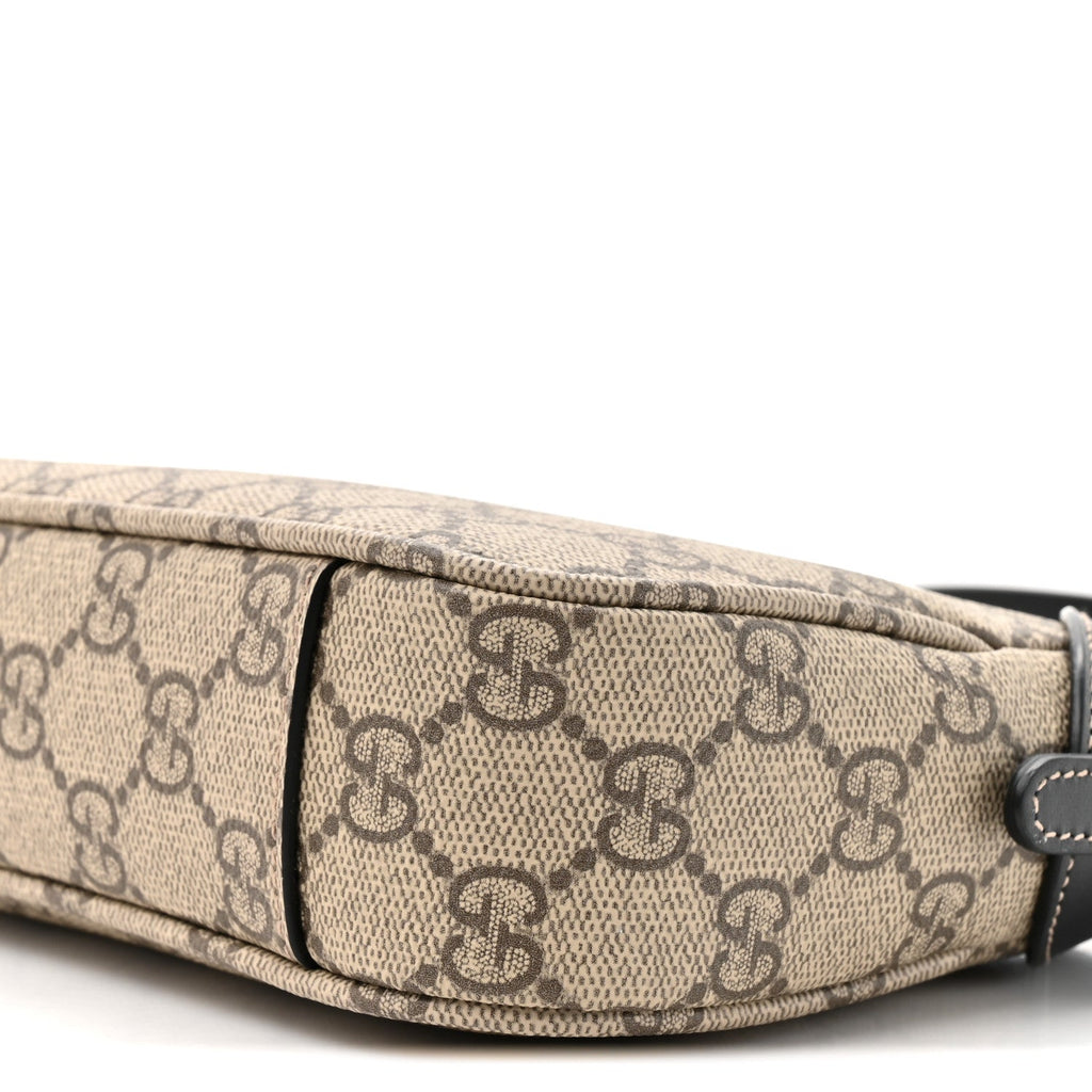 GG Supreme Monogram Textured Calfskin Small Emblem Shoulder Bag Beige Black