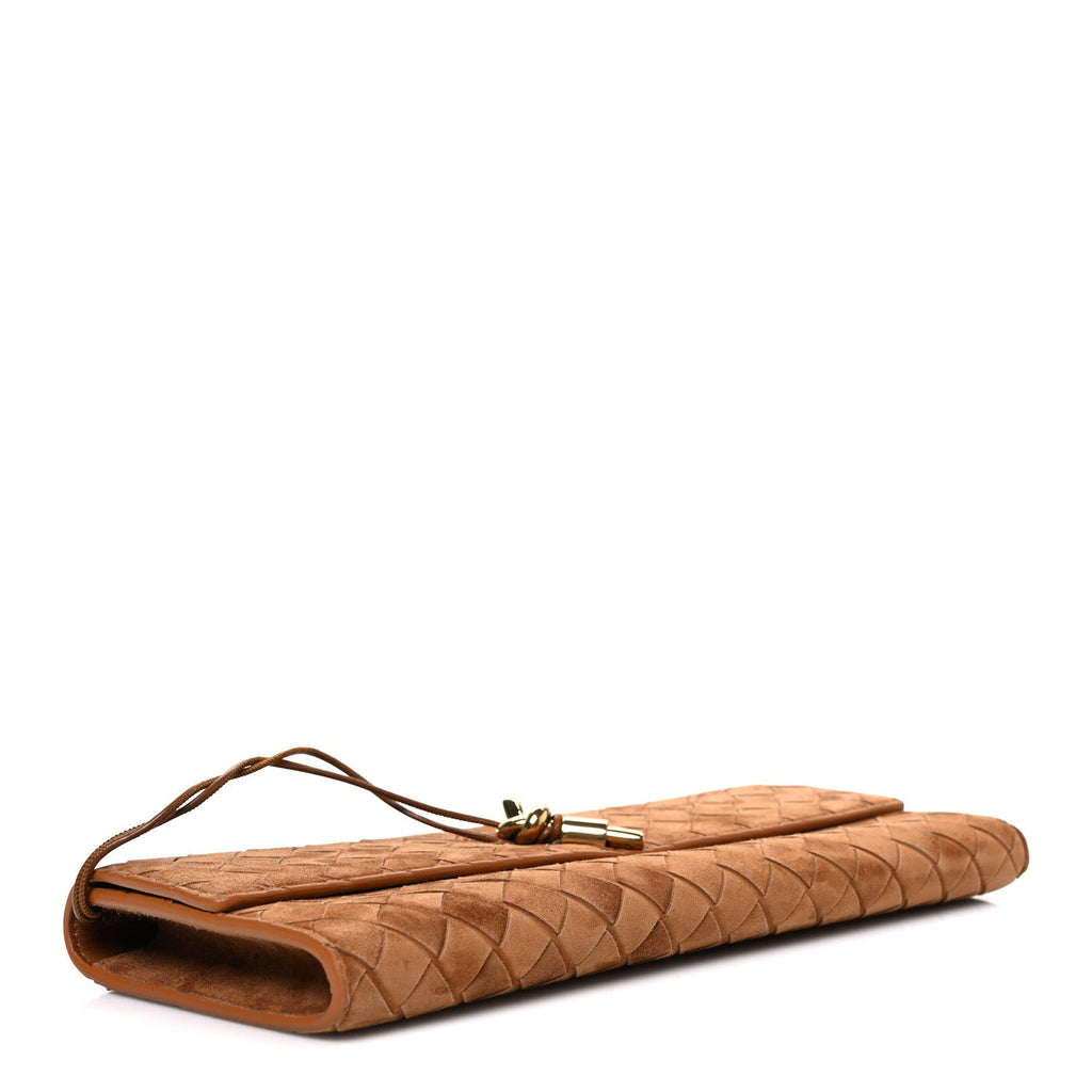 Suede Intrecciato Long Andiamo Top Handle Clutch Amber